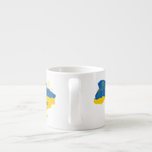 ヒマワリとウクライナ国旗を持つウクライナの地図 エスプレッソカップ (裏面)