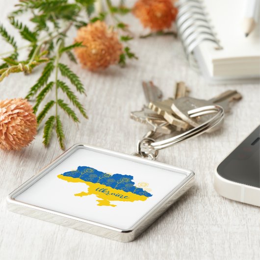 ヒマワリとウクライナ国旗を持つウクライナの地図 キーホルダー (側面)