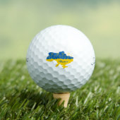 ヒマワリとウクライナ国旗を持つウクライナの地図 ゴルフボール (インサイチュ 木)