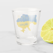 ヒマワリとウクライナ国旗を持つウクライナの地図 ショットグラス (裏面)