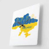 ヒマワリとウクライナ国旗を持つウクライナの地図 スクエア壁時計 (傾斜)