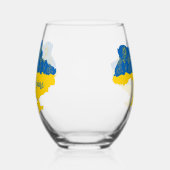 ヒマワリとウクライナ国旗を持つウクライナの地図 ステムなしワイングラス (右)