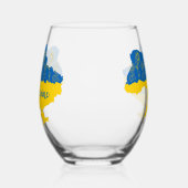 ヒマワリとウクライナ国旗を持つウクライナの地図 ステムなしワイングラス (左)