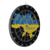 ヒマワリとウクライナ国旗を持つウクライナの地図 ダーツボード (正面左)