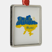 ヒマワリとウクライナ国旗を持つウクライナの地図 メタルオーナメント (右)