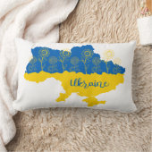 ヒマワリとウクライナ国旗を持つウクライナの地図 ランバークッション (ブランケット)