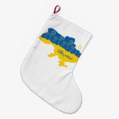 ヒマワリとウクライナ国旗を持つウクライナの地図 ラージクリスマスストッキング (正面 (吊り時))