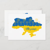 ヒマワリとウクライナ国旗を持つウクライナの地図 出欠カード (正面/裏面)