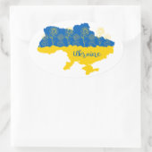 ヒマワリとウクライナ国旗を持つウクライナの地図 楕円形シール (バッグ)