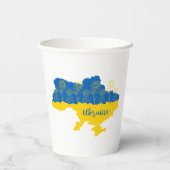 ヒマワリとウクライナ国旗を持つウクライナの地図 紙コップ (裏面)
