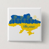ヒマワリとウクライナ国旗を持つウクライナの地図 缶バッジ (正面)