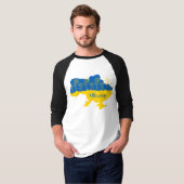 ヒマワリとウクライナ国旗を持つウクライナの地図 Tシャツ (正面フル)