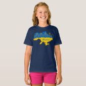 ヒマワリとウクライナ国旗を持つウクライナの地図 Tシャツ (正面フル)