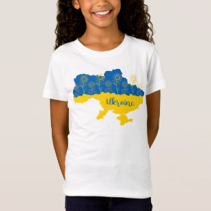 ヒマワリとウクライナ国旗を持つウクライナの地図 Tシャツ