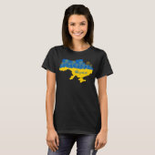 ヒマワリとウクライナ国旗を持つウクライナの地図 Tシャツ (正面フル)