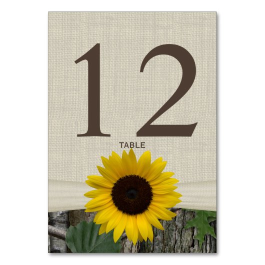 ヒマワリとウッドランドのテーブル番号カード テーブルナンバー (正面)
