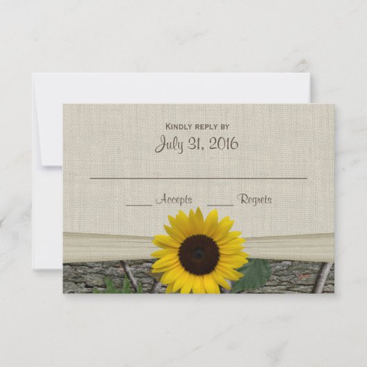 ヒマワリとウッドランドカモフラージュの応答カード 出欠カード (正面)