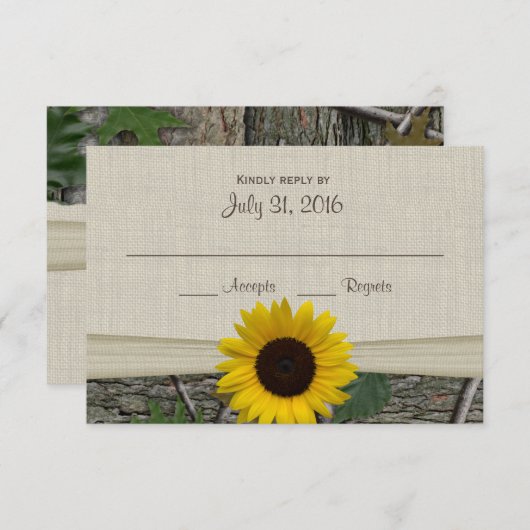 ヒマワリとウッドランドカモフラージュの応答カード 出欠カード (正面/裏面)