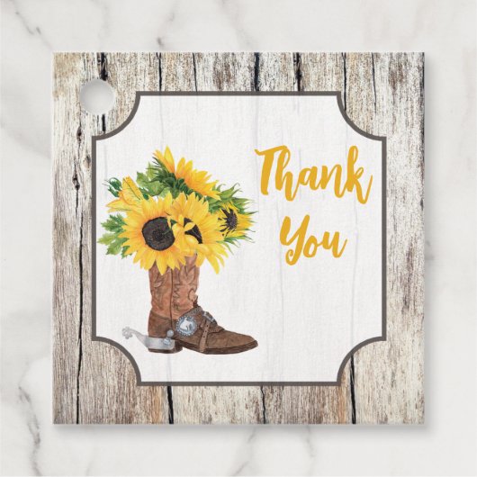 ヒマワリとカウボーイブーツの花束 シャワーパーティー御礼 フェイバータグ (正面)