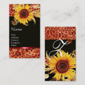 ヒマワリとキリンの皮膚赤い宝石モノグラム 名刺 (正面/裏面)