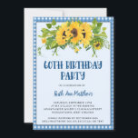 ヒマワリとギンガムの写真60th誕生日パーティー 招待状<br><div class="desc">サンフラワーとギンガム60thバースデーパーティーへの招待 – 美しい鮮やか、水色のヒマワリと緑がこのデザインで特集されている。はっきりしたユニークタイポグラフィの奥に写真が貼ってある。写真なしで利用可能になる。Birthday Party Invitationはコレクションの一部である。</div>