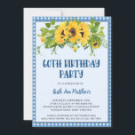 ヒマワリとギンガムの写真60th誕生日パーティー 招待状<br><div class="desc">サンフラワーとギンガム60thバースデーパーティーへの招待 – 美しい鮮やか、水色のヒマワリと緑がこのデザインで特集されている。はっきりしたユニークタイポグラフィの奥に写真が貼ってある。写真なしで利用可能になる。Birthday Party Invitationはコレクションの一部である。</div>