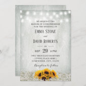 ヒマワリとストリングライト素朴フローラ結婚ズ 招待状 (正面/裏面)