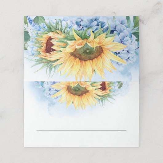 ヒマワリとダスティブルーアジサイ結婚ズ プレイスカード (外部開封)