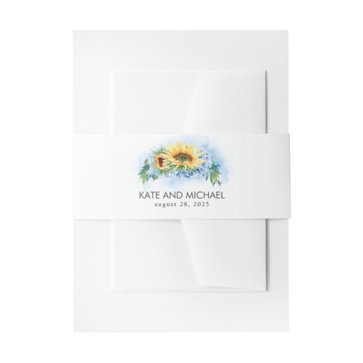 ヒマワリとダスティブルーアジサイ結婚ズ 招待状ベリーバンド (正面例)