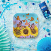 ヒマワリとチョウチョウカラフルイエローブラウン ペーパープレート (パーティー)