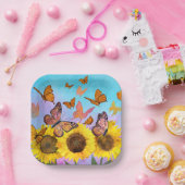 ヒマワリとチョウチョウカラフルイエローブラウン ペーパープレート (パーティー)