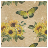 ヒマワリとチョウ ファブリック (クローズアップ)