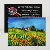 ヒマワリとトスカーナの地方の風景 インビテーションポストカード (正面/裏面)