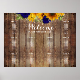 ヒマワリとネイビーのバラ結婚のシーティングチャート ポスター