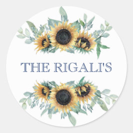 ヒマワリとネイビーブルーフローラボタニッ結婚クス ラウンドシール