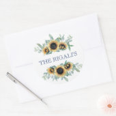 ヒマワリとネイビーブルーフローラボタニッ結婚クス ラウンドシール (封筒)