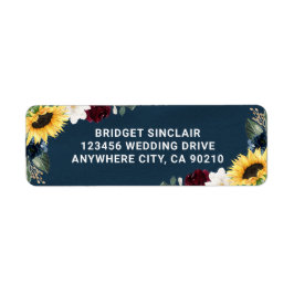 ヒマワリとネイビーブルーマグノリア結婚ブルゴーニュ ラベル