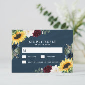 ヒマワリとネイビーブルーマグノリア結婚ブルゴーニュ 出欠カード (スタンド正面)
