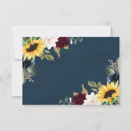 ヒマワリとネイビーブルーマグノリア結婚ブルゴーニュ 出欠カード (裏面)