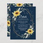 ヒマワリとネイビーブルー幾何結婚素朴体 エンクロージャーカード (正面/裏面)