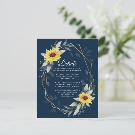 ヒマワリとネイビーブルー幾何結婚素朴体 エンクロージャーカード (スタンド正面)