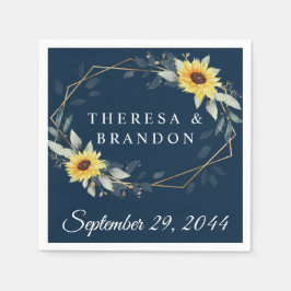 ヒマワリとネイビーブルー幾何結婚素朴体 スタンダードカクテルナプキン