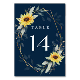 ヒマワリとネイビーブルー幾何結婚素朴体 テーブルナンバー