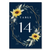 ヒマワリとネイビーブルー幾何結婚素朴体 テーブルナンバー (裏面)