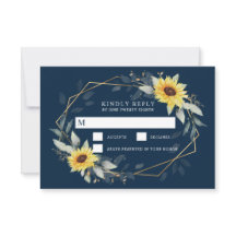 ヒマワリとネイビーブルー幾何結婚素朴体