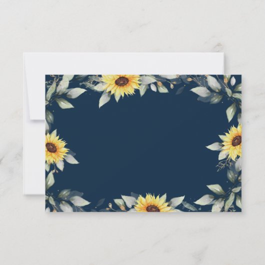 ヒマワリとネイビーブルー幾何結婚素朴体 出欠カード (裏面)