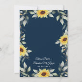 ヒマワリとネイビーブルー幾何結婚素朴体 招待状 (裏面)