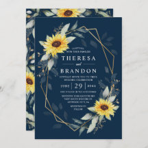 ヒマワリとネイビーブルー幾何結婚素朴体