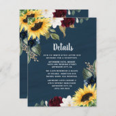 ヒマワリとネイビーブルー素朴ウォーター結婚カラー エンクロージャーカード (正面/裏面)