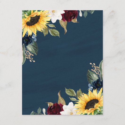 ヒマワリとネイビーブルー素朴ウォーター結婚カラー エンクロージャーカード (裏面)